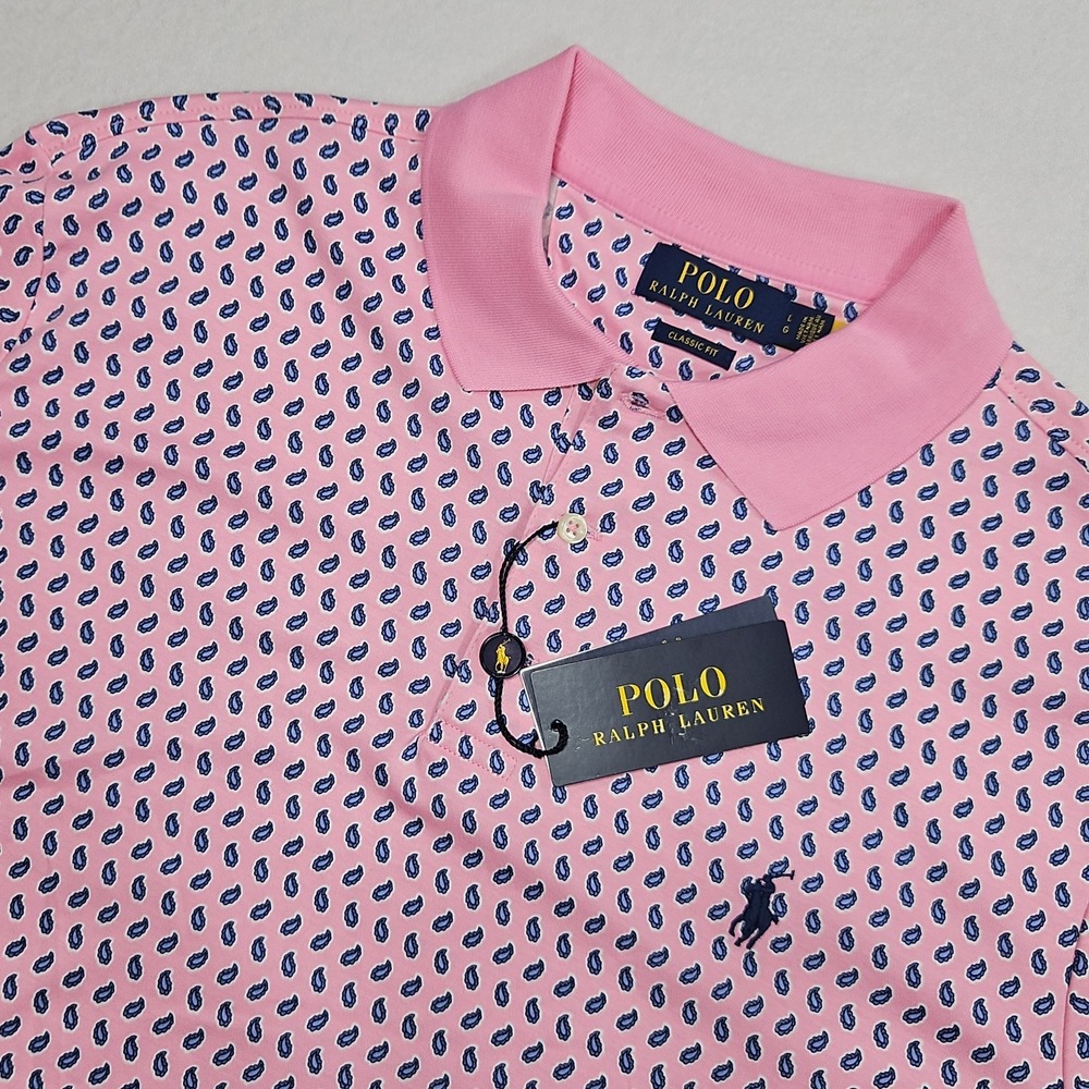 Polo Ralph Lauren Classic Fit Pink Paisley Short Sleeve Polo Shirt Men L Stretch